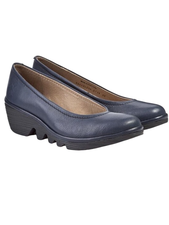 Fly London Shoes - Fly London navy blue leather closed toe wedge pumps